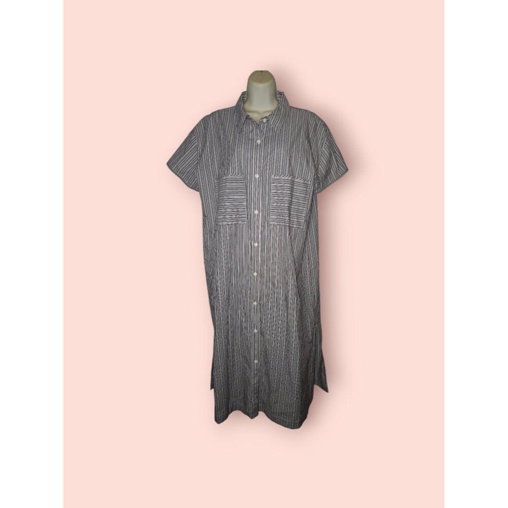 Haven Well Within Short Sleeve Shirtdress Blue Stripe Button-Front Casual Dress